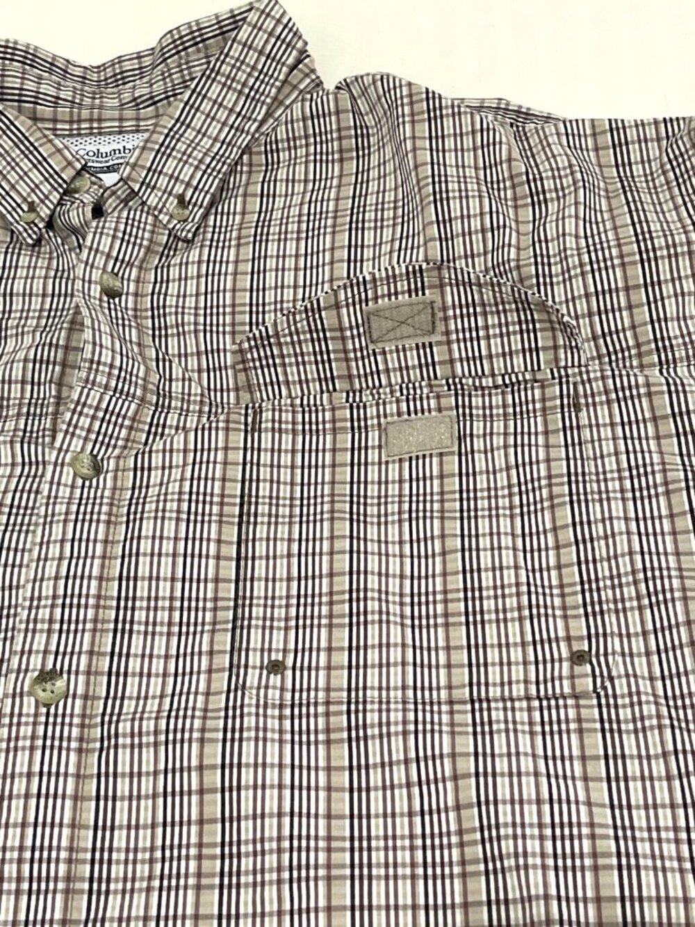 Columbia PFG Mens XXL Brown Plaid Fishing Shirt Vent Back Short Sleeve Big Tall - Picture 9 of 14
